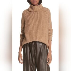 Nili Lotan Anitra Cashmere Camel Hair Tan Turtleneck Rubbed Sweater XS